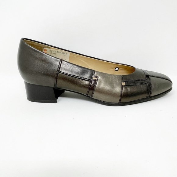 Gabor Womens Bronze Brown Leather Patchwork Block Heels Pumps Size 7 - Picture 1 of 11